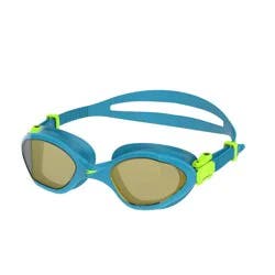 Speedo Junior Amp Mirrored Swim Goggles - Blue/Green: Latex-Free, Anti-Fog, Adjustable Strap