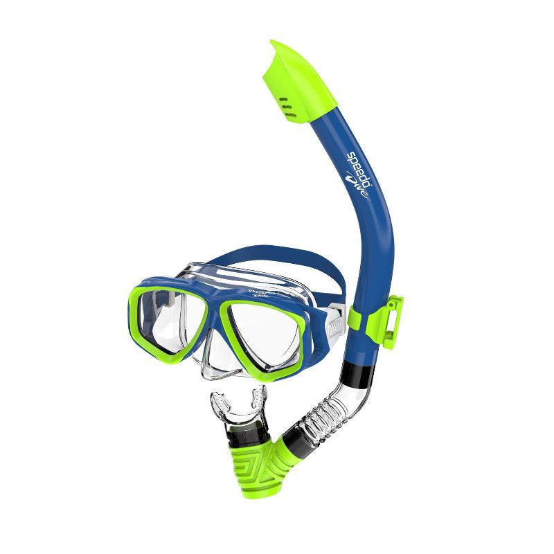slide 1 of 6, Speedo Junior Reefscout Mask & Snorkel Set - Blue/Green: Ages 6-14, Polycarbonate, 1 ct