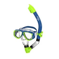 Speedo Junior Reefscout Mask & Snorkel Set - Blue/Green: Ages 6-14, Polycarbonate