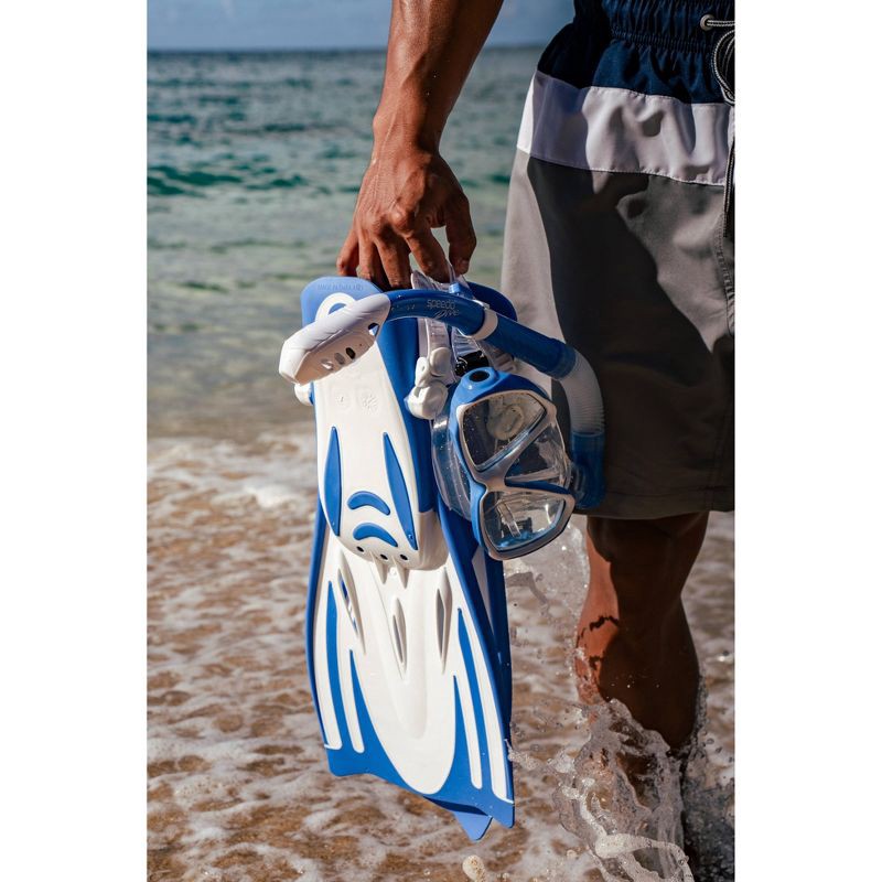slide 5 of 5, Speedo Adult Mask Snorkel and Fin Set - Blue/White L/XL, 1 ct