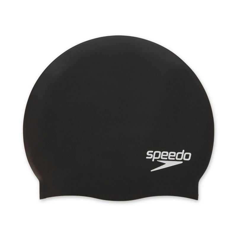 slide 1 of 3, Speedo Adult Silicone Cap - Black: Swimming Hat, One Size Fits Most, 1 ct