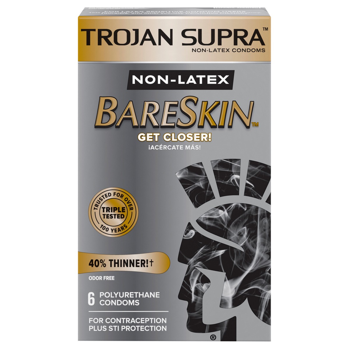 slide 1 of 8, Trojan Supra Non-Latex Bareskin Lubricated Condoms, 6 ct, 6 ct