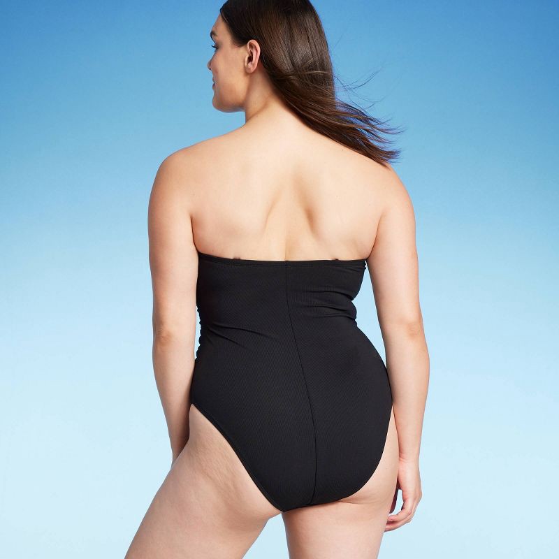 Women's Shirred Ribbed Bandeau Cheeky One Piece Swimsuit - Shade & Shore  Black XS 1 ct