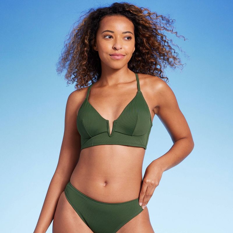 Shade & Shore Women's Longline Cut Out Bikini Top Green 34DD