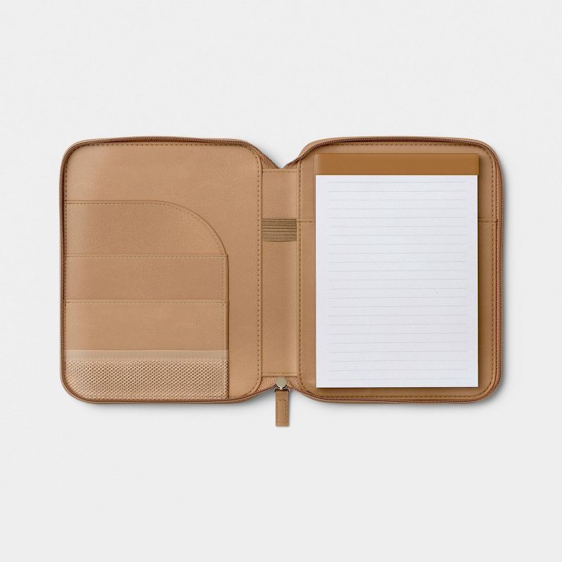 slide 2 of 2, Faux-leather Zip-Folio 7.87"x9.25" Brown - Threshold™, 1 ct