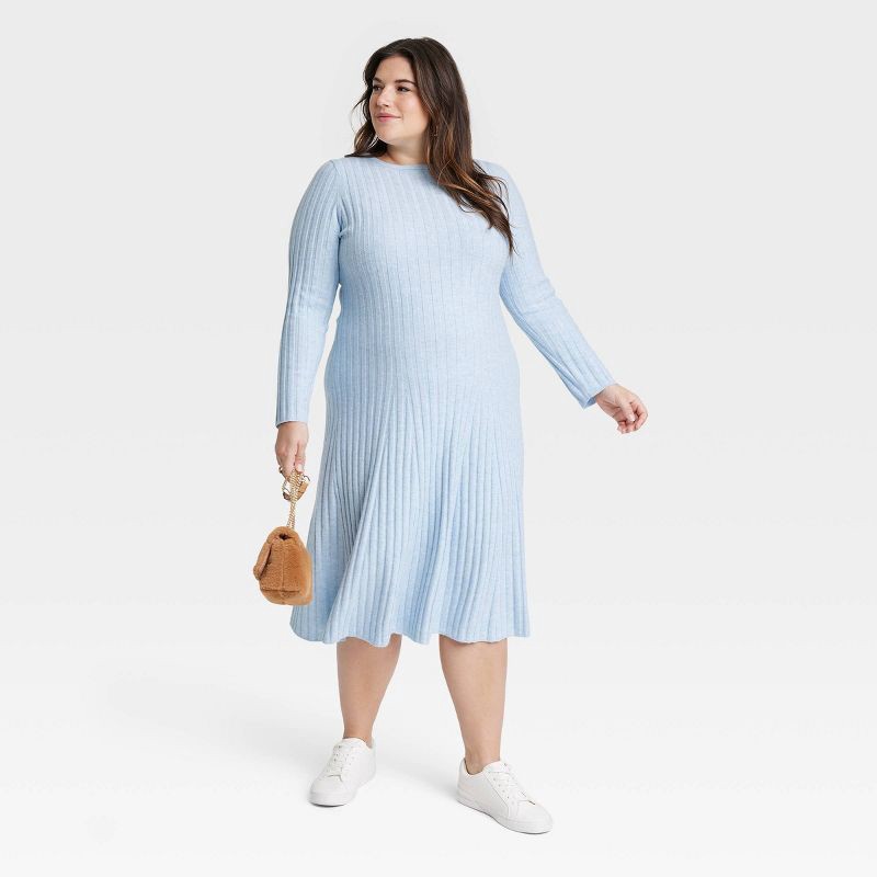 slide 3 of 3, Women's Long Sleeve Midi Ribbed Sweater Dress - A New Day™ Blue XXL, 1 ct