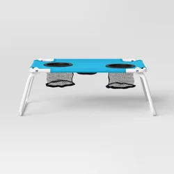 Polyester Canvas Rectangle Sling Top Folding Ultra Compact Outdoor Portable Side Table Blue - Sun Squad™: With Mesh Cup Holders