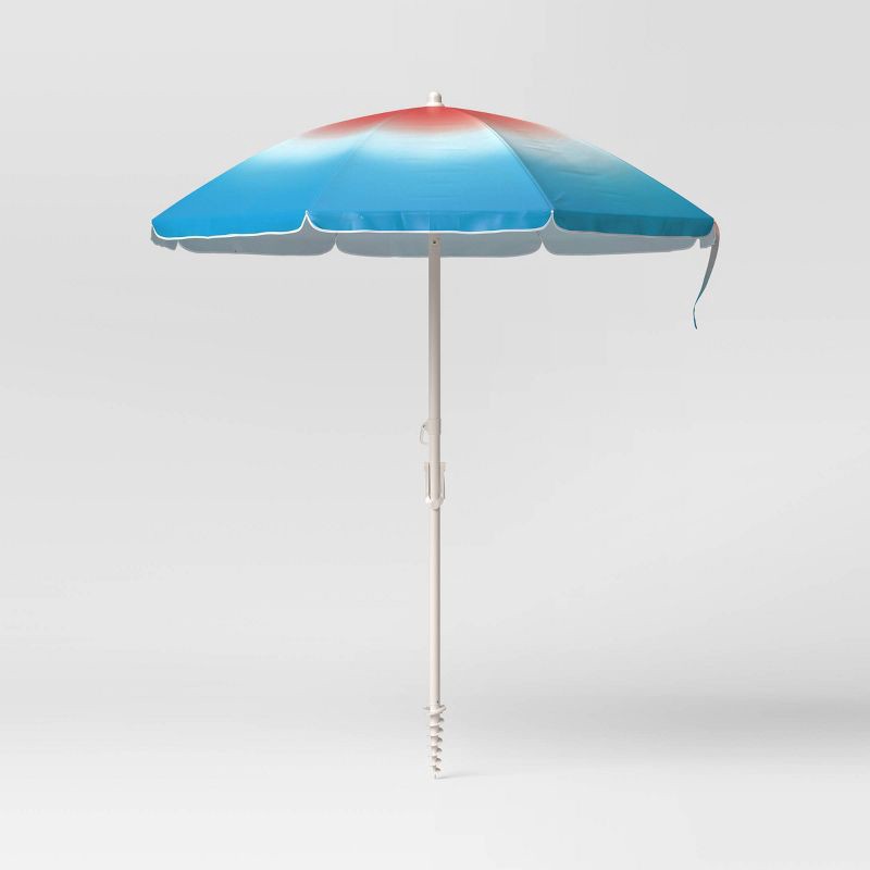 slide 1 of 4, 5.8'x5.8' Round Outdoor Patio Beach Umbrella Red/White/Blue Gradient - Sun Squad™, 1 ct