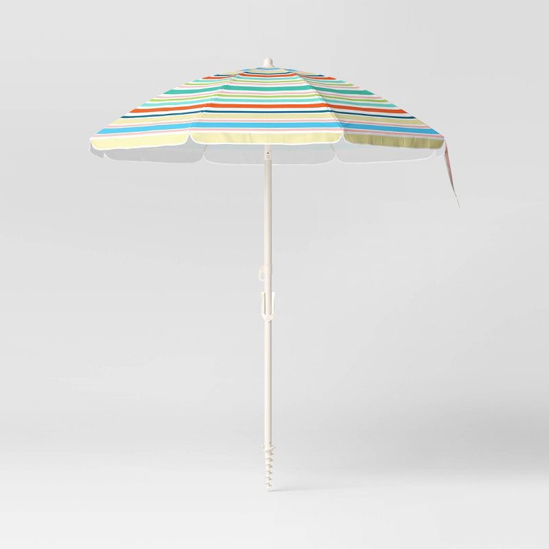 slide 1 of 4, 5.8'x5.8' Round Outdoor Patio Beach Umbrella Stripes - Sun Squad™, 1 ct