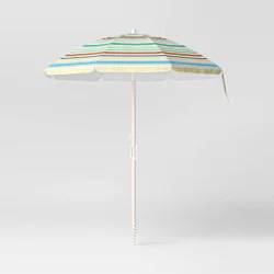 5.8'x5.8' Round Outdoor Patio Beach Umbrella Stripes - Sun Squad™