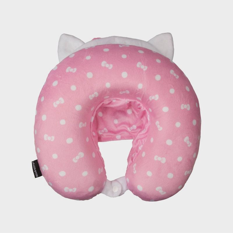 slide 3 of 5, Hello Kitty Kids' Hooded Neck Pillow with Luggage Tag, 1 ct