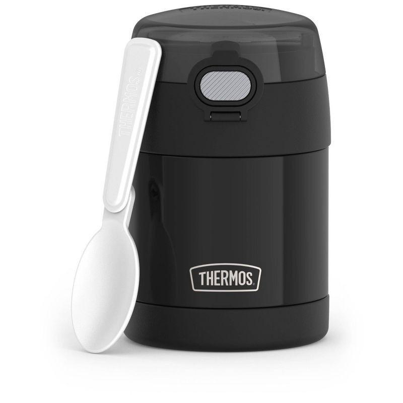 slide 2 of 5, Thermos Kids' 10oz FUNtainer Stainless Steel Food Jar with Snack Top & Spoon - Black, 10 oz