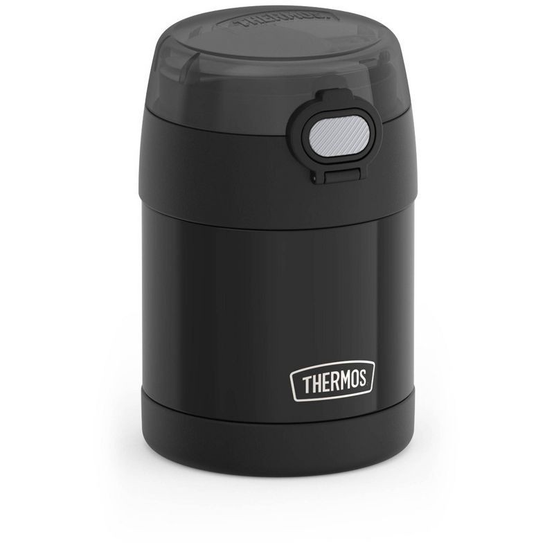 slide 3 of 5, Thermos Kids' 10oz FUNtainer Stainless Steel Food Jar with Snack Top & Spoon - Black, 10 oz