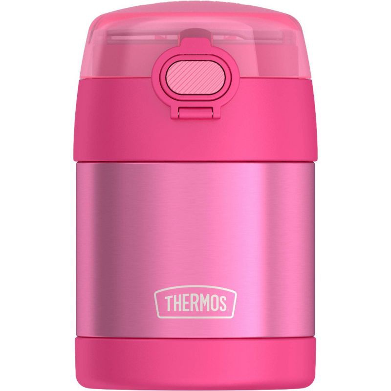 slide 3 of 11, Thermos Kids' 10oz FUNtainer Stainless Steel Food Jar with Snack Top & Spoon - Pink, 10 oz