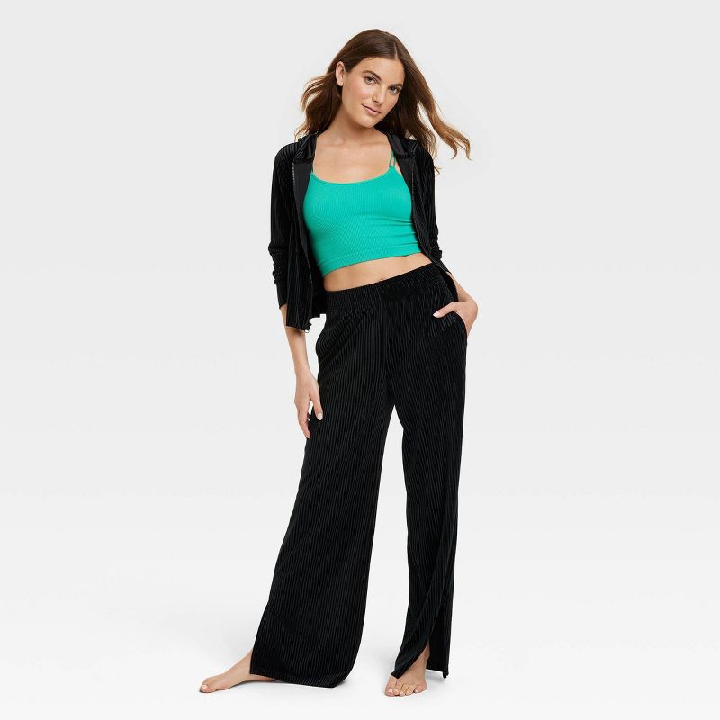 Women's Velvet Lounge Pajama Pants with Slit - Colsie Black M 1 ct