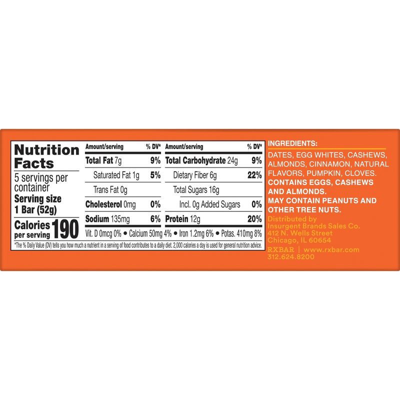 slide 2 of 10, RXBAR Pumpkin Spice Protein Bars - 12g Protein - 9.15oz/5ct, 12 gram, 9.15 oz, 5 ct