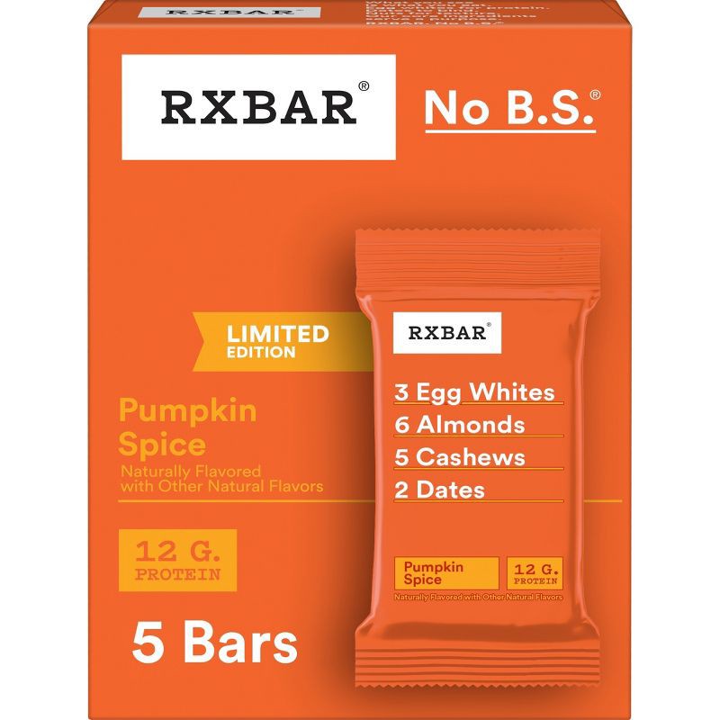 slide 1 of 10, RXBAR Pumpkin Spice Protein Bars - 12g Protein - 9.15oz/5ct, 12 gram, 9.15 oz, 5 ct