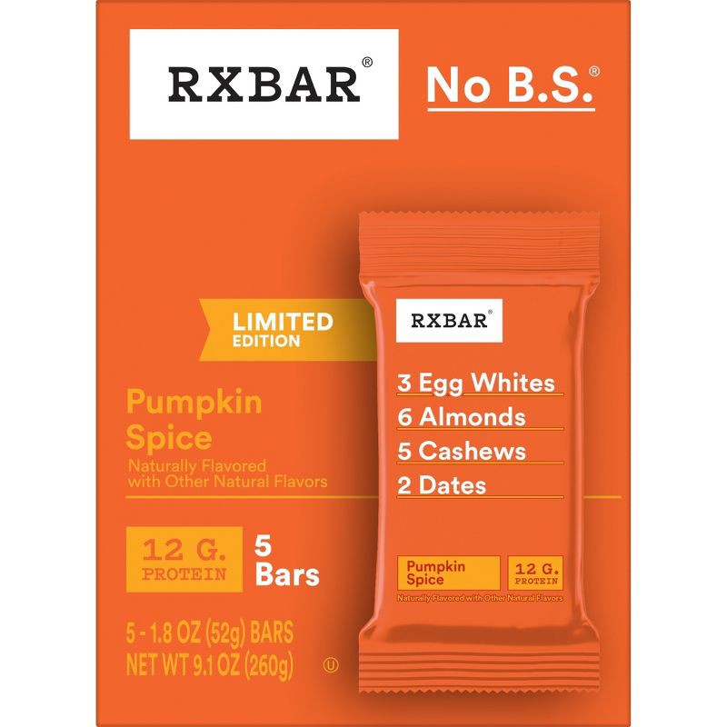 slide 9 of 10, RXBAR Pumpkin Spice Protein Bars - 12g Protein - 9.15oz/5ct, 12 gram, 9.15 oz, 5 ct