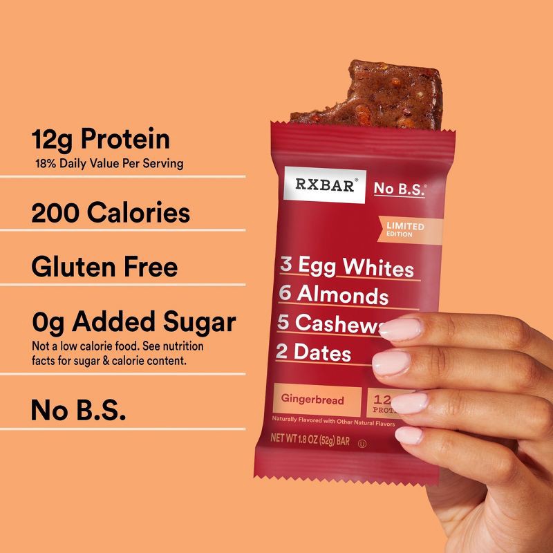 slide 4 of 10, RXBAR Gingerbread Protein Bars - 12g Protein - 9.1/5ct, 12 gram, 9.1/5 ct