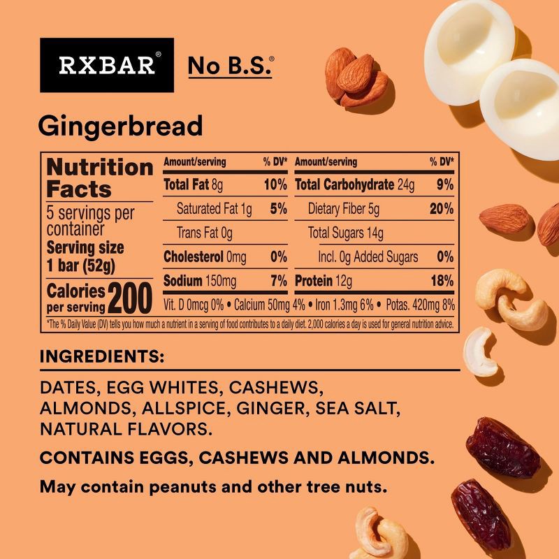 slide 8 of 10, RXBAR Gingerbread Protein Bars - 12g Protein - 9.1/5ct, 12 gram, 9.1/5 ct