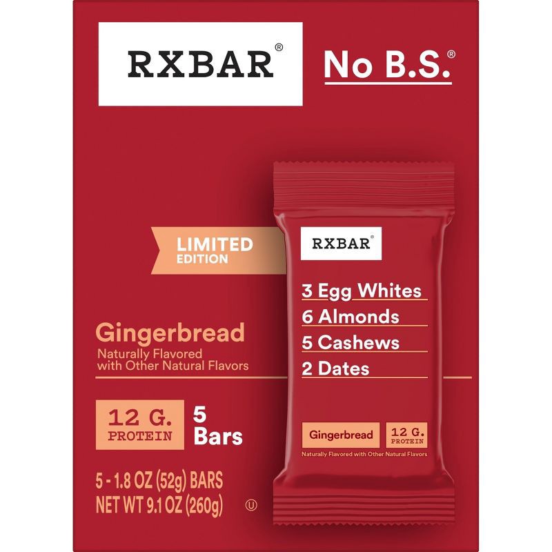 slide 9 of 10, RXBAR Gingerbread Protein Bars - 12g Protein - 9.1/5ct, 12 gram, 9.1/5 ct