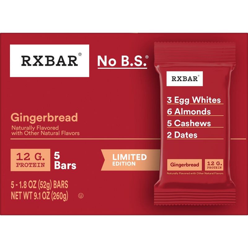 slide 10 of 10, RXBAR Gingerbread Protein Bars - 12g Protein - 9.1/5ct, 12 gram, 9.1/5 ct