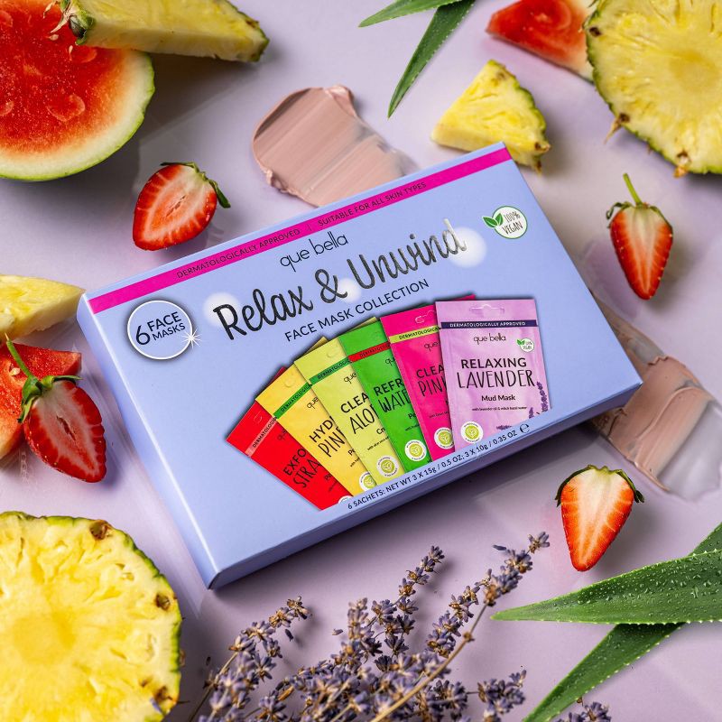 slide 3 of 9, Que Bella Relax & Unwind Face Mask Collection - 6pc, 6 ct