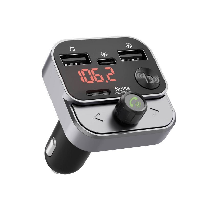 slide 4 of 5, Just Wireless FM Transmitter with USB-C and USB-A Charging Port - Black, 1 ct