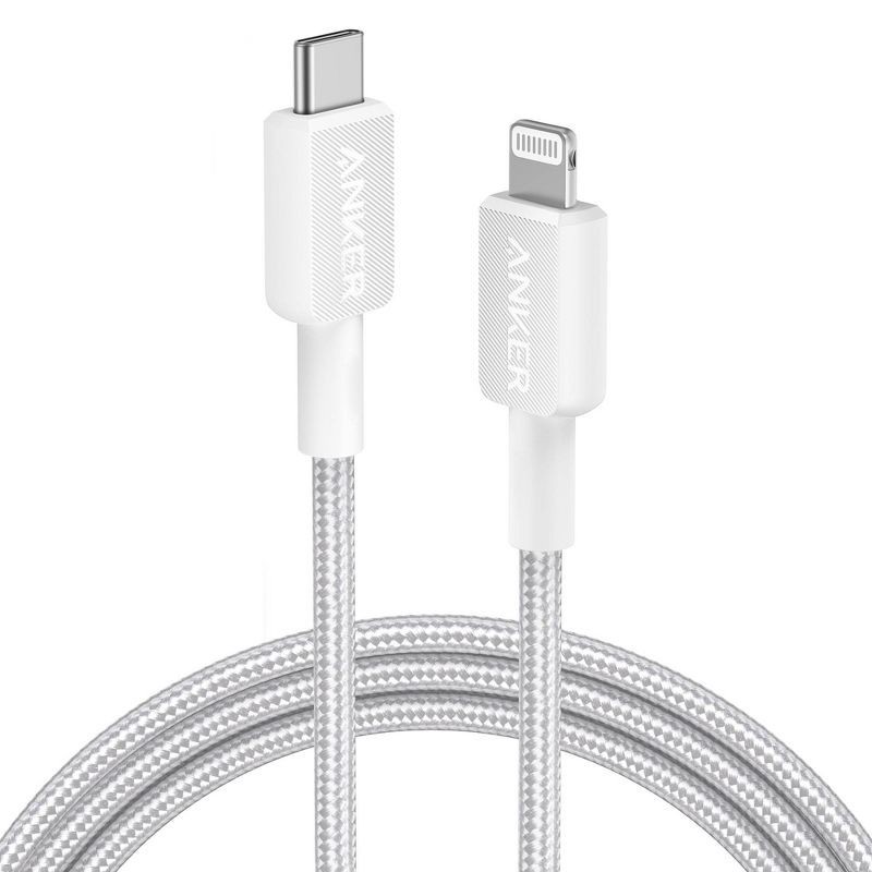 slide 2 of 8, Anker 6' Braided Lightning to USB-C Fast Charging Cable - White, 1 ct