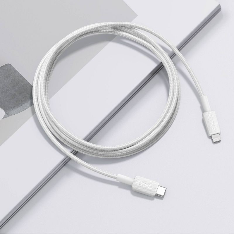 slide 4 of 8, Anker 6' Braided Lightning to USB-C Fast Charging Cable - White, 1 ct