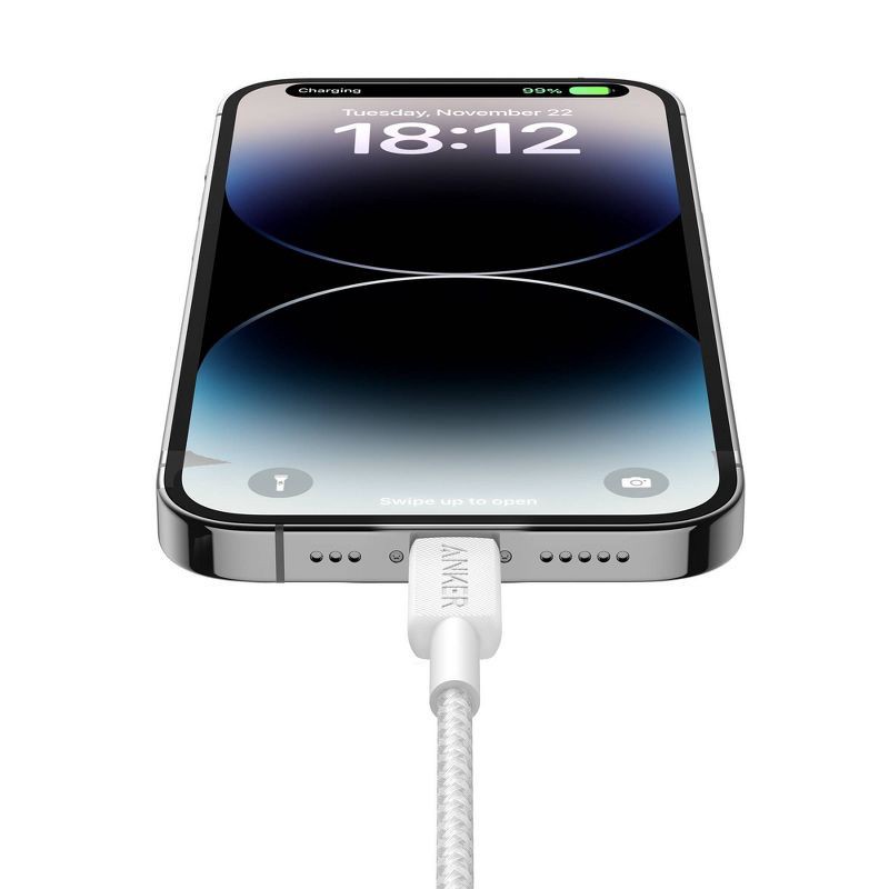 slide 6 of 8, Anker 6' Braided Lightning to USB-C Fast Charging Cable - White, 1 ct