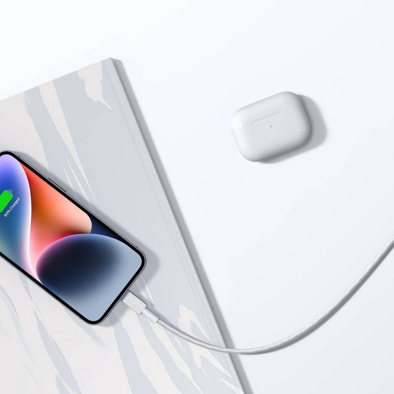 slide 7 of 8, Anker 6' Braided Lightning to USB-C Fast Charging Cable - White, 1 ct