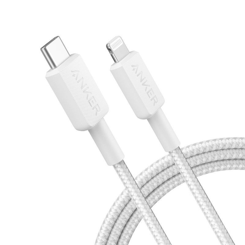 slide 1 of 8, Anker 6' Braided Lightning to USB-C Fast Charging Cable - White, 1 ct