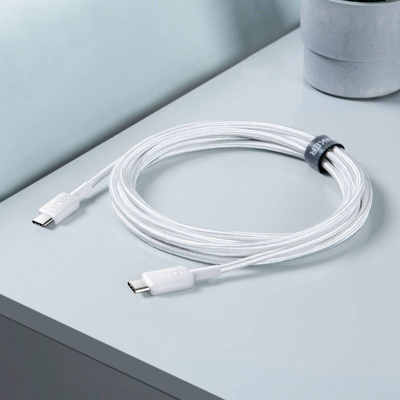 slide 2 of 6, Anker 10' 60W Braided USB-C to USB-C Max Fast Charging Cable - White: Male-To-Male Cord, 1 ct
