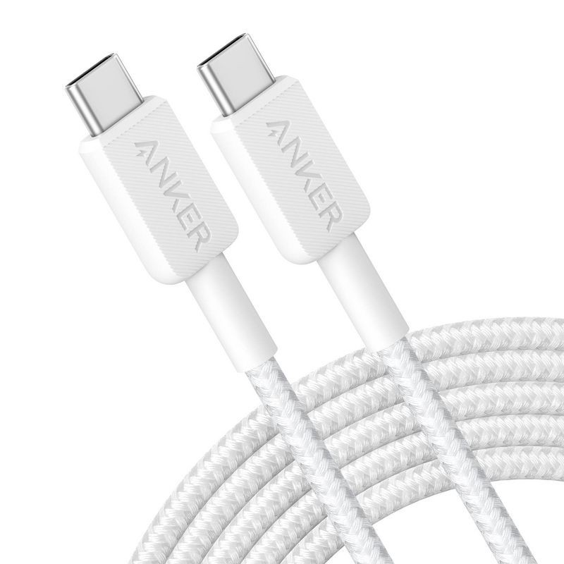 slide 1 of 6, Anker 10' 60W Braided USB-C to USB-C Max Fast Charging Cable - White: Male-To-Male Cord, 1 ct