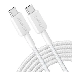 Anker 10' 60W Braided USB-C to USB-C Max Fast Charging Cable - White: Male-To-Male Cord