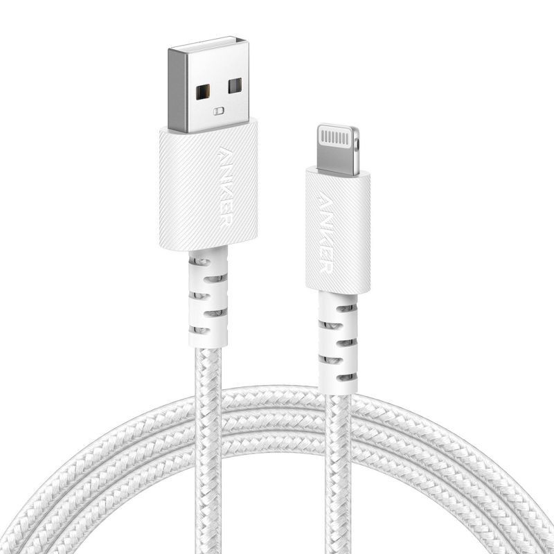 slide 1 of 3, Anker 6' Braided Lightning to USB-A Charging Cable - White: Apple Lightning Connector, 1 ct