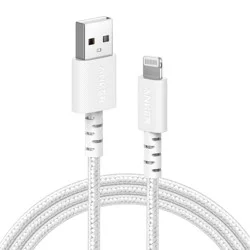 Anker 6' Braided Lightning to USB-A Charging Cable - White: Apple Lightning Connector