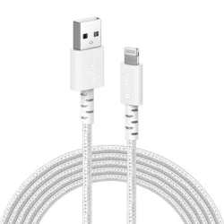 Anker 10' Braided Lightning to USB-A Charging Cable - White: Male-to-Female Connector.