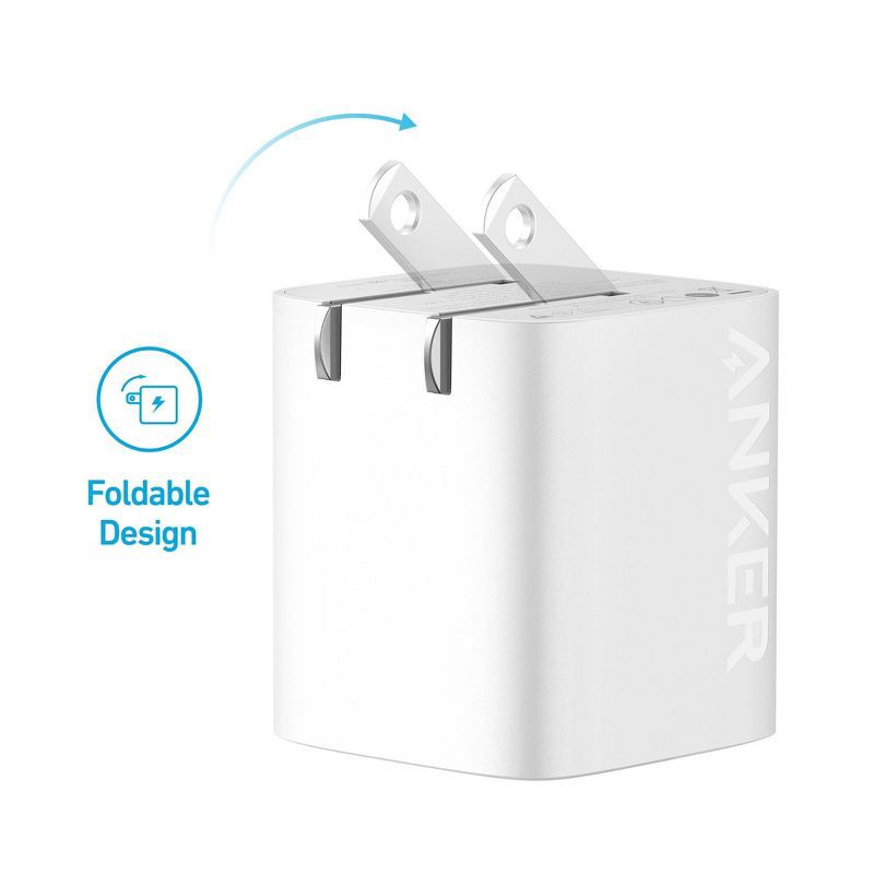 slide 2 of 8, Anker 2-Port 32W Wall Charger with 6' Lightning to USB-C Cable - White: Quick Charge USBC Block, 1 ct