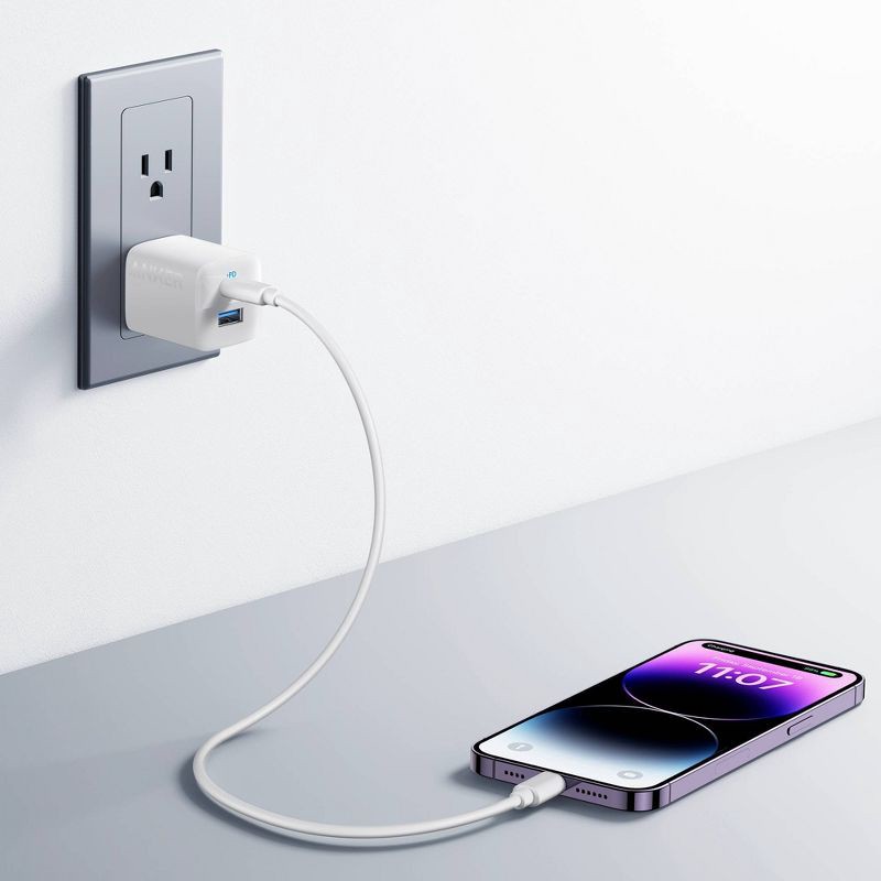 slide 5 of 8, Anker 2-Port 32W Wall Charger with 6' Lightning to USB-C Cable - White: Quick Charge USBC Block, 1 ct