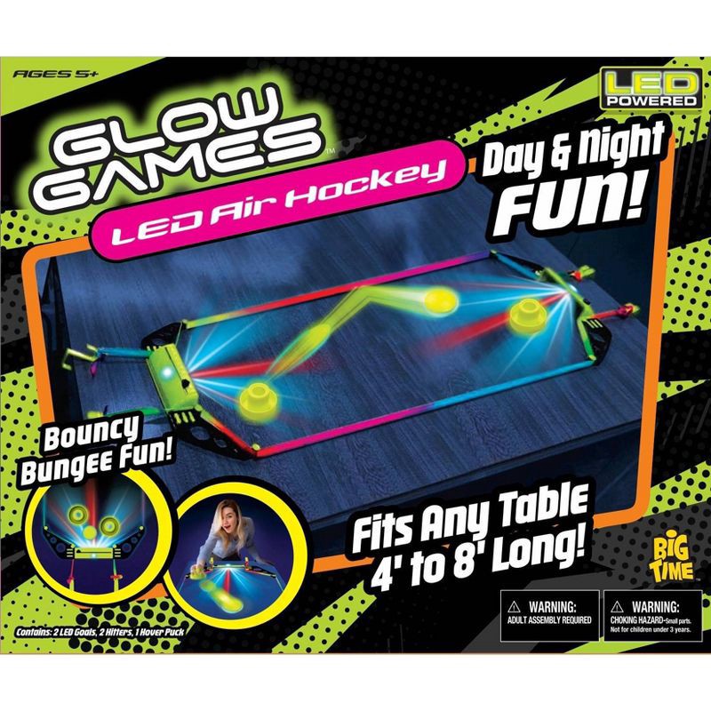 slide 1 of 6, Glow Games Table Air Hockey: LED Light Battery-Powered, Ages 5+, 2 Players, 1 ct