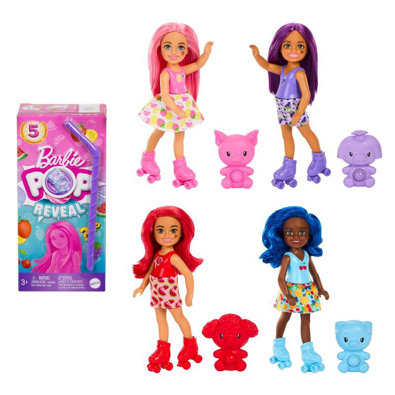 slide 1 of 7, Barbie Pop Reveal Fruit Series Chelsea Doll with 5 Surprises Including Pop-It Pet, Scent & Color Change (Styles May Vary), 1 ct