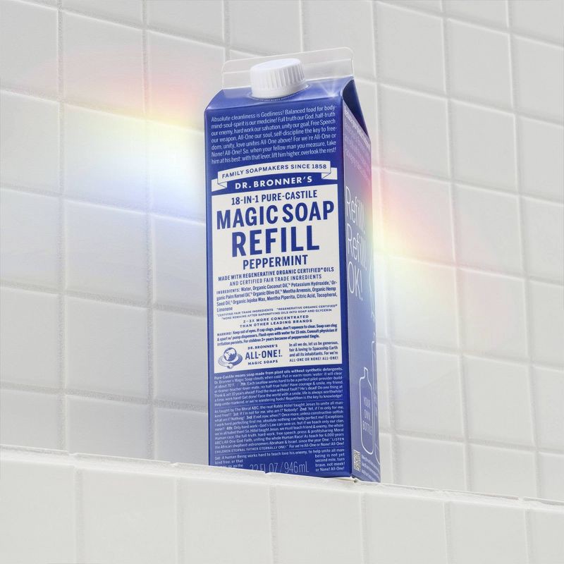 slide 3 of 13, Dr. Bronner's Pure Castile Liquid Soap Bodywash Refill Carton - Peppermint - 32 fl oz, 32 fl oz
