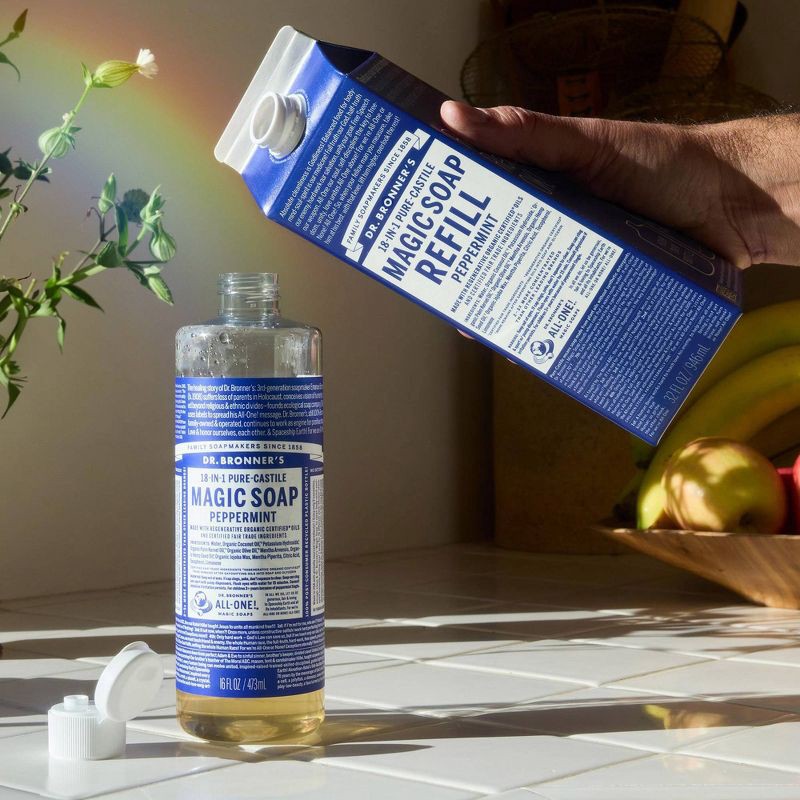 slide 4 of 13, Dr. Bronner's Pure Castile Liquid Soap Bodywash Refill Carton - Peppermint - 32 fl oz, 32 fl oz