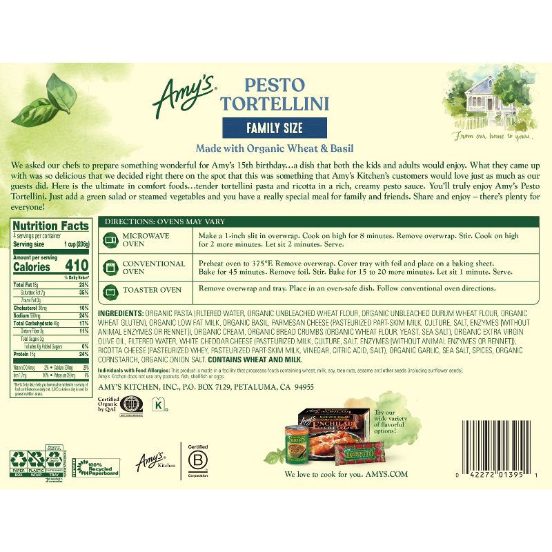 slide 3 of 3, Amy's Family Size Frozen Pesto Tortellini - 29.1oz, 29.1 oz