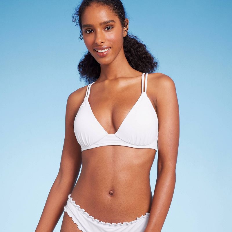 Women's Triangle Push-Up Tunneled Strap Bikini Top - Shade & Shore White  34DD 1 ct