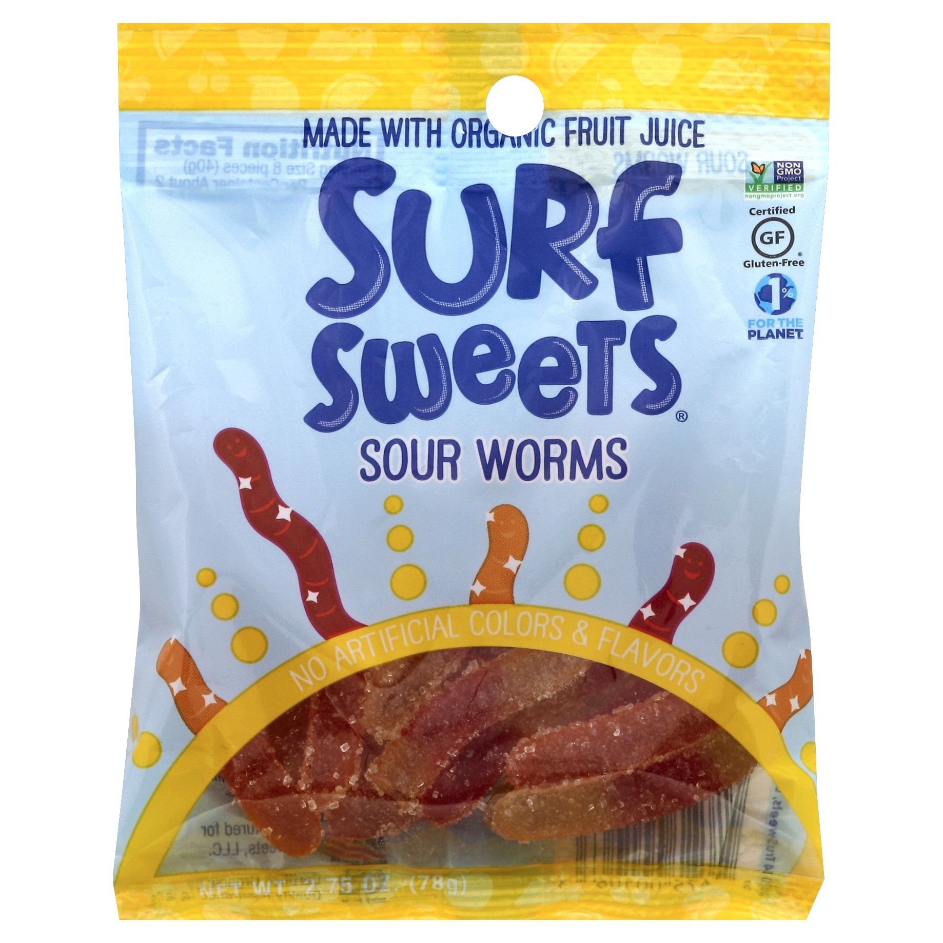 slide 1 of 2, Surf Sweets Organic Sour Worms, 2.75 oz