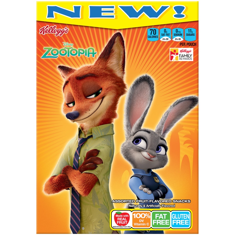 slide 1 of 1, Kellogg's Zootopia Fruity Flavored Snacks, 8 oz