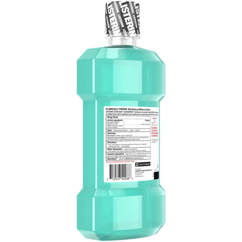 slide 2 of 6, Listerine Ultraclean Oral Care Antiseptic Mouthwash, Everfresh Technology to Help Fight Bad Breath, Gingivitis, Plaque & Tartar, ADA-Accepted Tartar Control Oral Rinse, Cool Mint, 1.5 liter